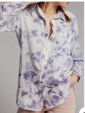 Anthropologie Pilcro "The Cate" Tie-Dye Embroidered Eyelet Blouse Size 8